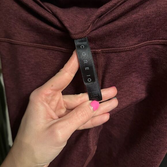 Core 10 Womens Maroon Red Ruffle Trim Mid Rise Slimming Activewear Legging - Picture 9 of 9